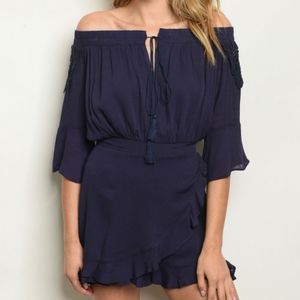 New Junior's Boutique Navy blue off the shoulder